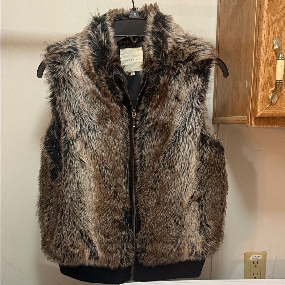 Copper Key Faux Fur Vest in Brown and Black